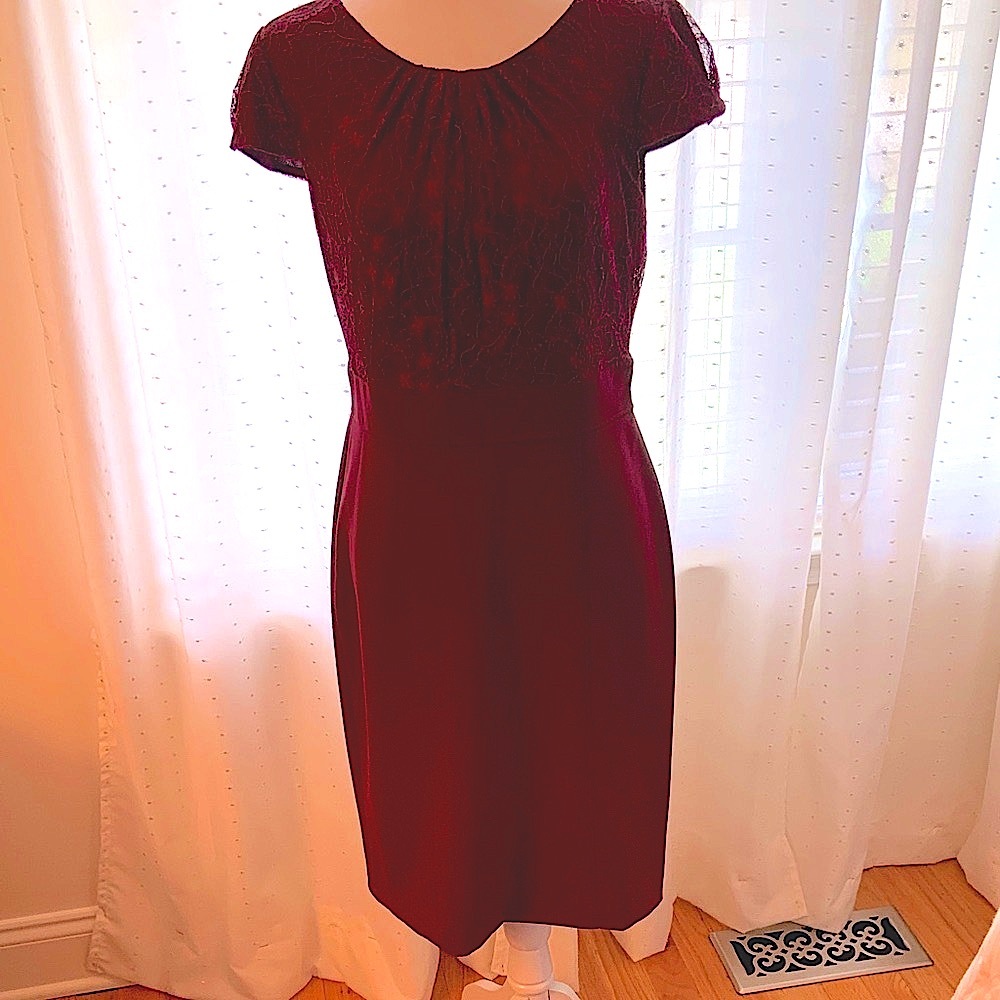 Chelsea Rose, Chic Burgundy lace top Midi Dress